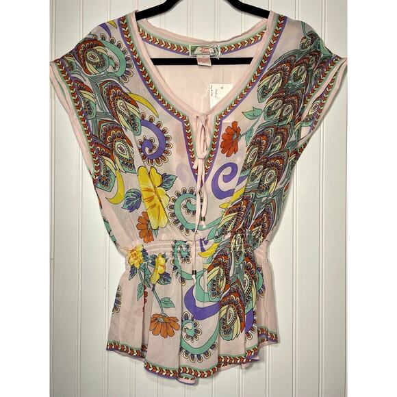 Flying Tomato Tops - Flying Tomato Boho blouse top L floral bodice elastic waist sleeveless